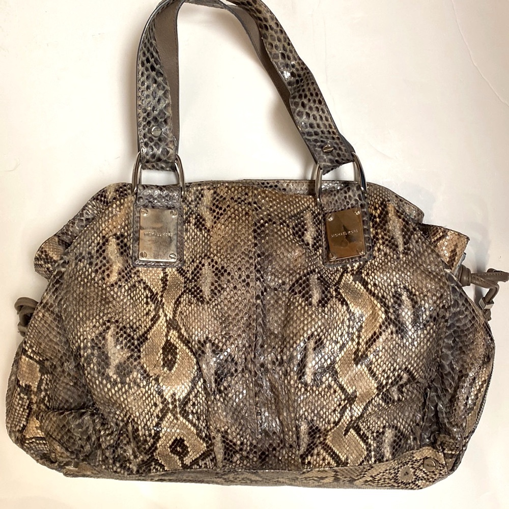 Michael Kors Python Satchel Purse Snakeskin Silve… - image 1